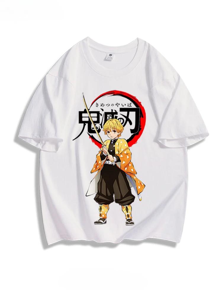 Popular anime demon slayer print 100% pure cotton short sleeved summer men's outdoor casual fashion comfortable streetwear