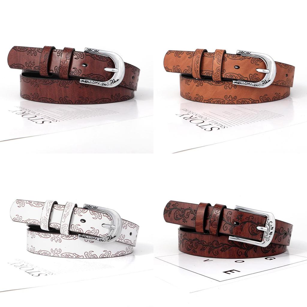 Summer Vintage Distressed Faux Leather Belt With Alloy Buckle For Womens Casual Wear