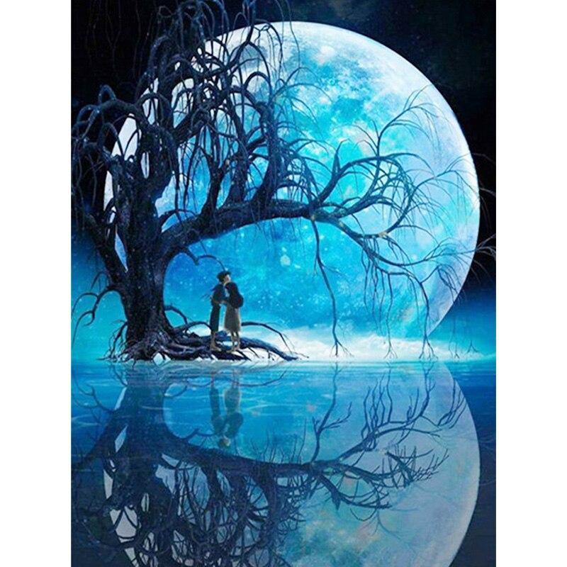 5D DIY Diamond Painting Moonlight  Diamond Embroidery Moonscape Cross Stitch Full Round Drill Home Decor Manual Art Gift