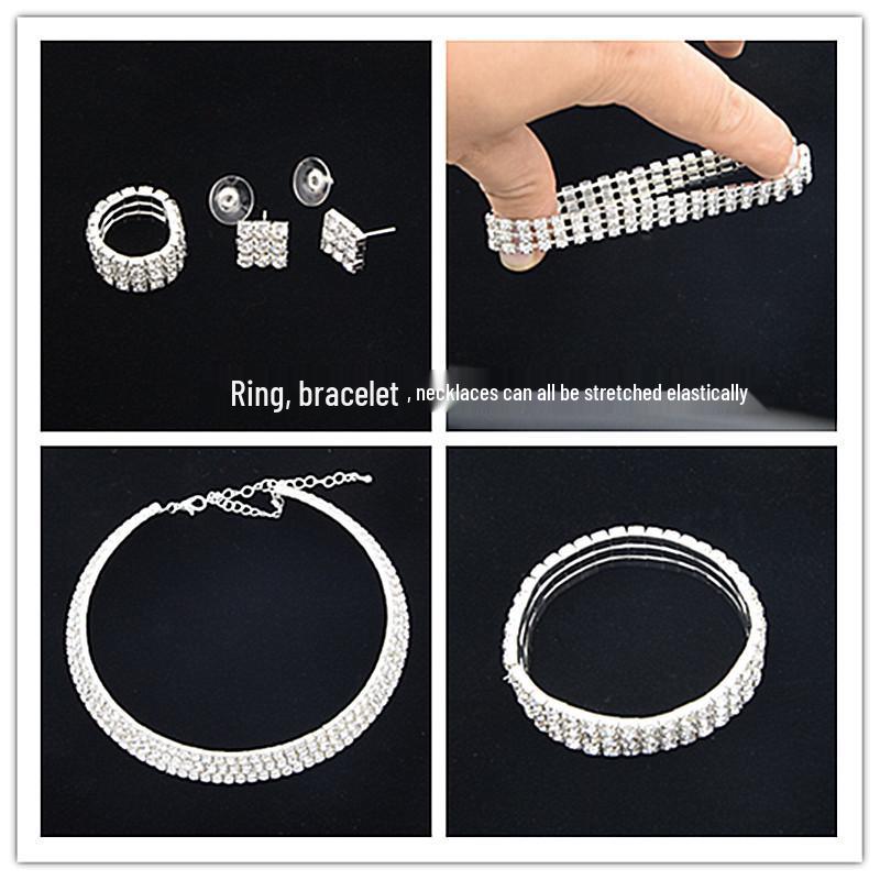 Popular Silver-Plated Crystal Bridal Choker Necklace Set: Perfect for Wedding Photography, Four-Piece Jewelry Collection