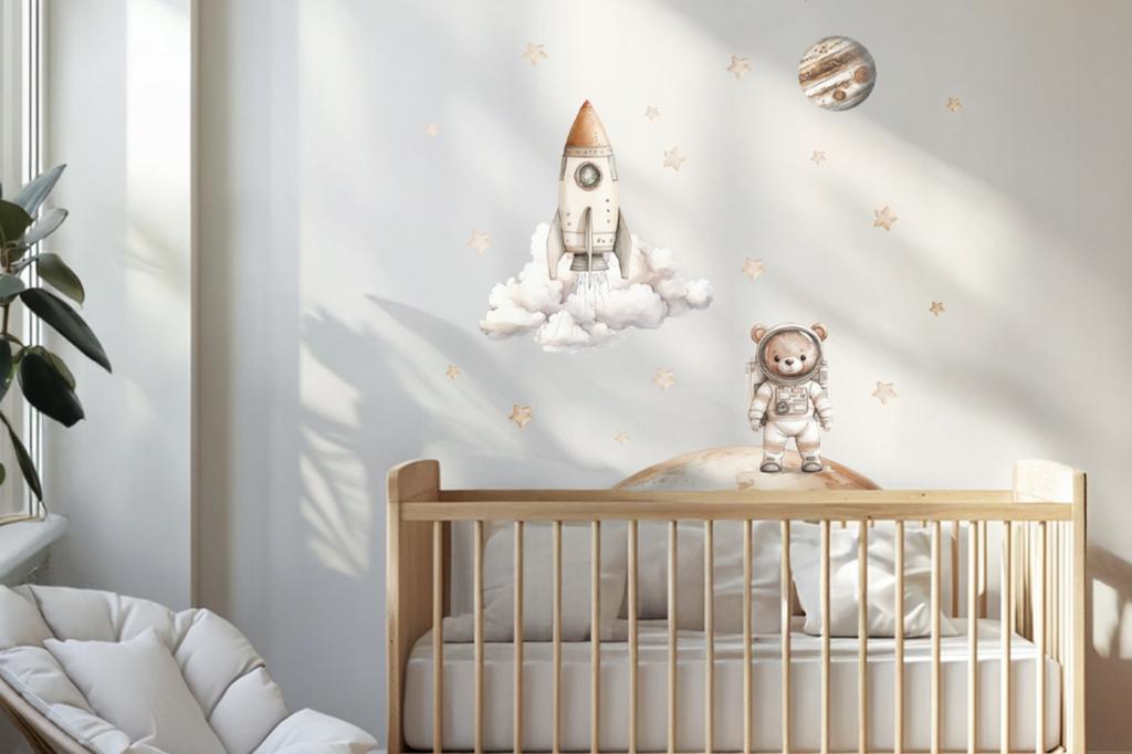 Wall Stickers Space Teddy Bear Astronaut Planets Children'S Room