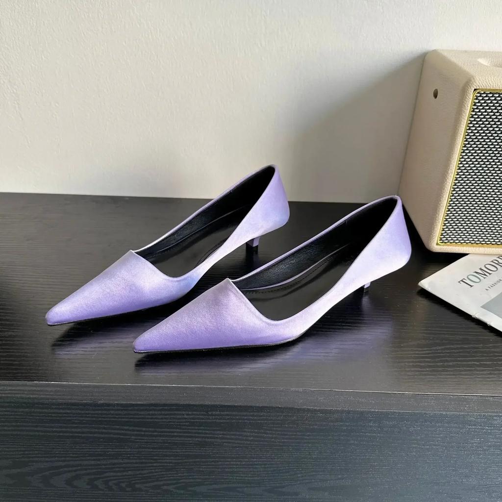 Fashion Elegant Satin Low Heel Women Pumps Sexy Pointed Toe High Heels 3cm Comfort Shallow Office Mules Shoe Dress Shoes Zapatos Mujer