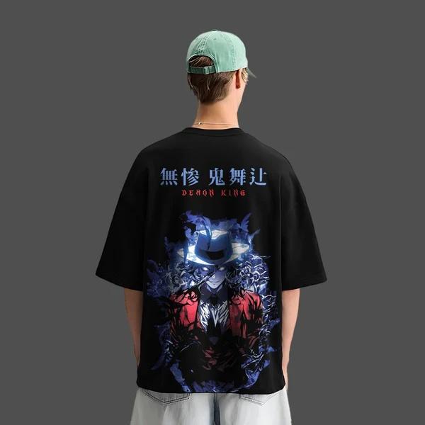 T-shirt Noir Oversize Demon Slayer Anime Roi Démon Muzan Hommes Femmes Respirant Haute Qualité Y2K Manches Courtes T-shirt d'Été