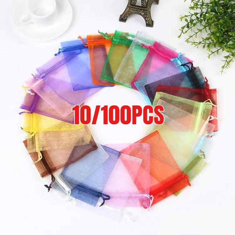 10/100pcs Organza Gift Packaging Bag Multi-color Candy Jewelry Storage Bag Wedding Christmas Party Decoration Gift Pouches