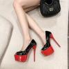 Large Size High Heels Women's New Black Patent Leather Super High Heels Sandals Fashionable and Sexy Shallow Mouth Single Shoes