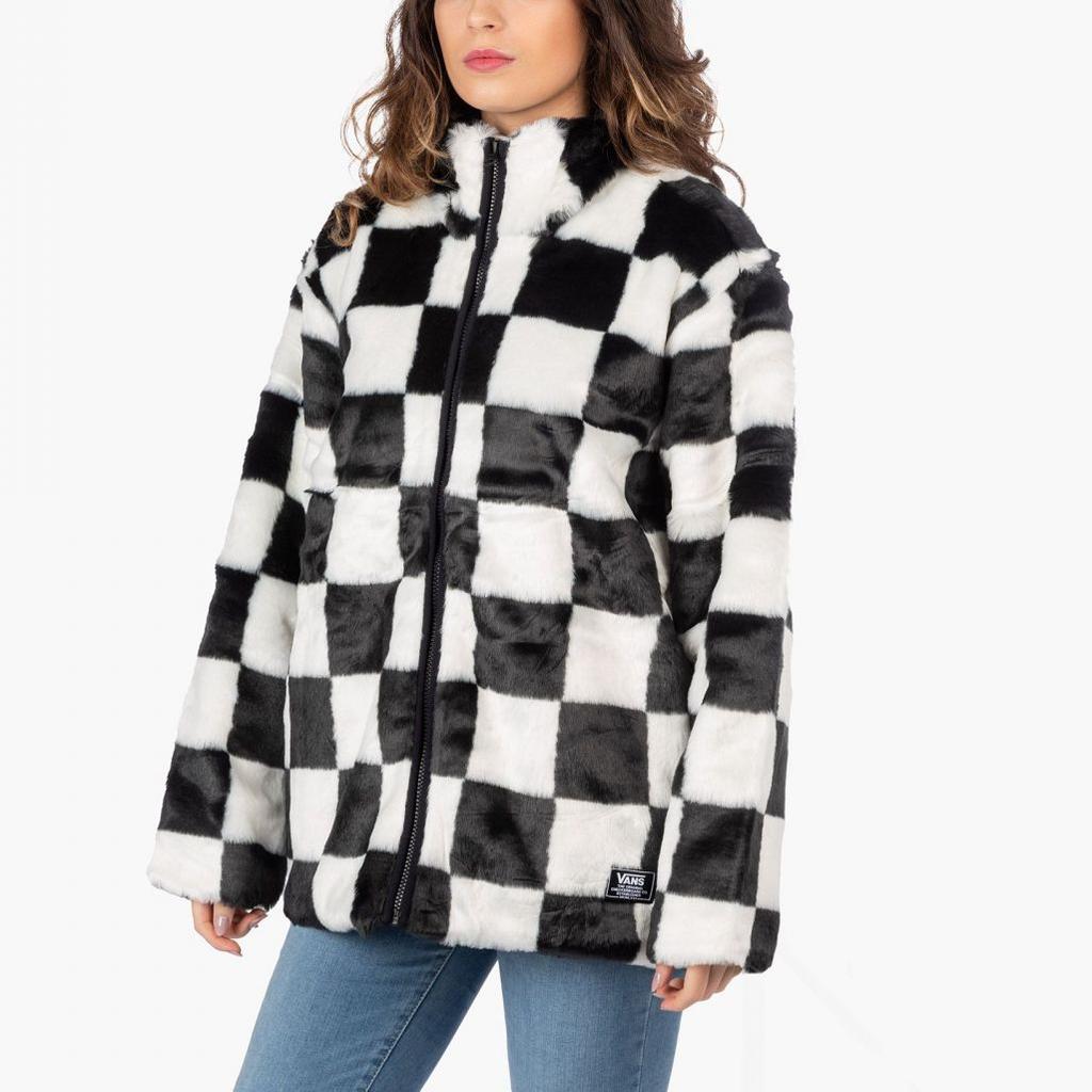 Vans Checkerboard Pattern Stand Collar Jacket Women Outerwear Black White VN0A5LJ5705