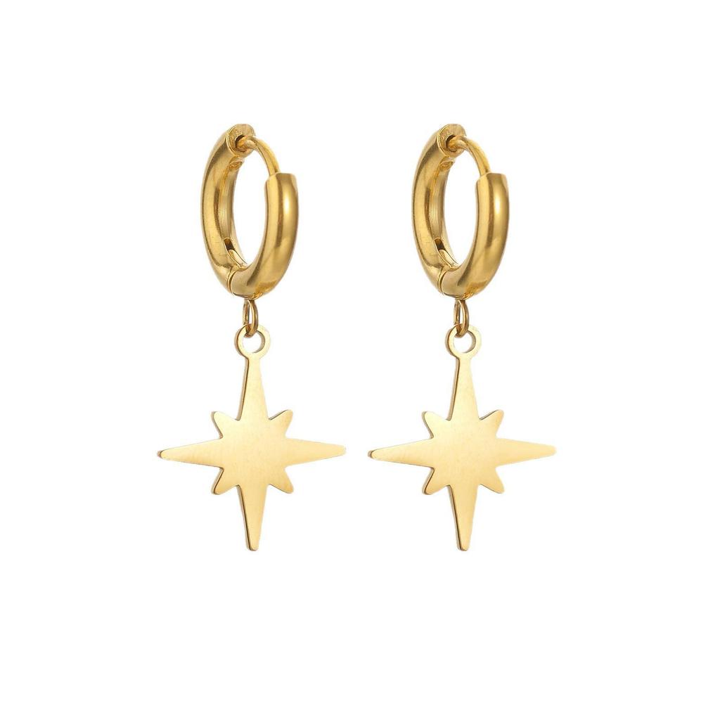 Korean Style Light Luxury Stainless Steel Eight-Pointed Star Earrings for Women - Durable and Fade-Resistant