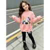 Girls' Cat Family Print Casual Comfortable Soft Loose Pullover Sweatshirt and Leggings 2-Piece Set, New Autumn/Winter, Playful, Sweet and Cool Style