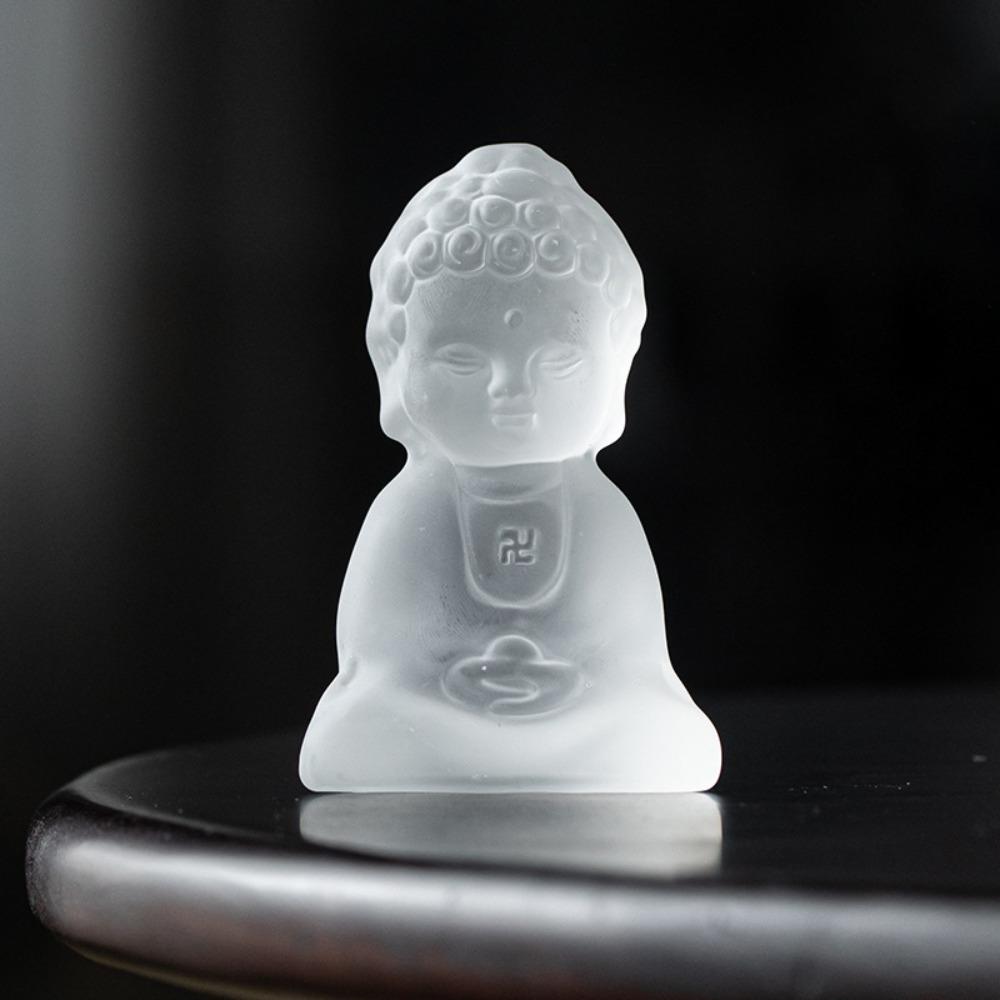 Cute Handmade Buddha Glass Ornaments Unique Glass Material Tea Table Decor Small Size Spiritual Zen Monk Sculpture Office Desk