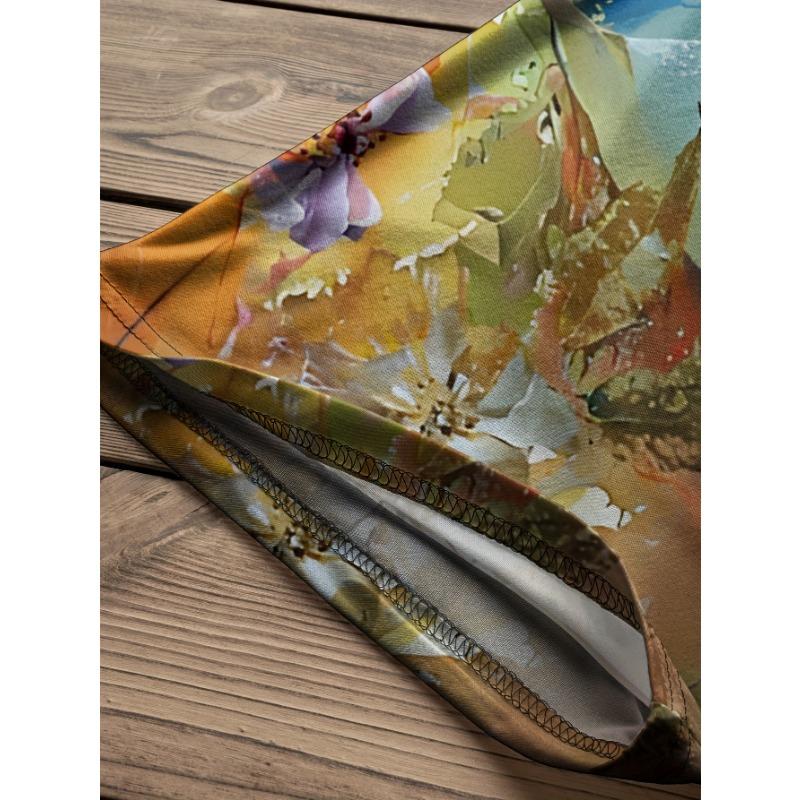 Watercolor Butterfly Pattern Printed Bat Sleeve Round Neck T-Shirt Casual and Comfortable Swallowtail Round Neck Short Sleeve Large Size T-Shirt