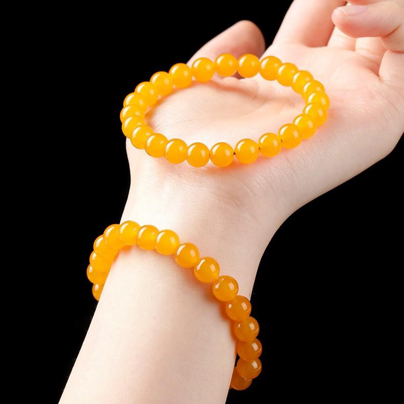Sunset Glow Orange Blue Chalcedony Bracelet - Ethnic Style Beaded Hand Jewelry Women