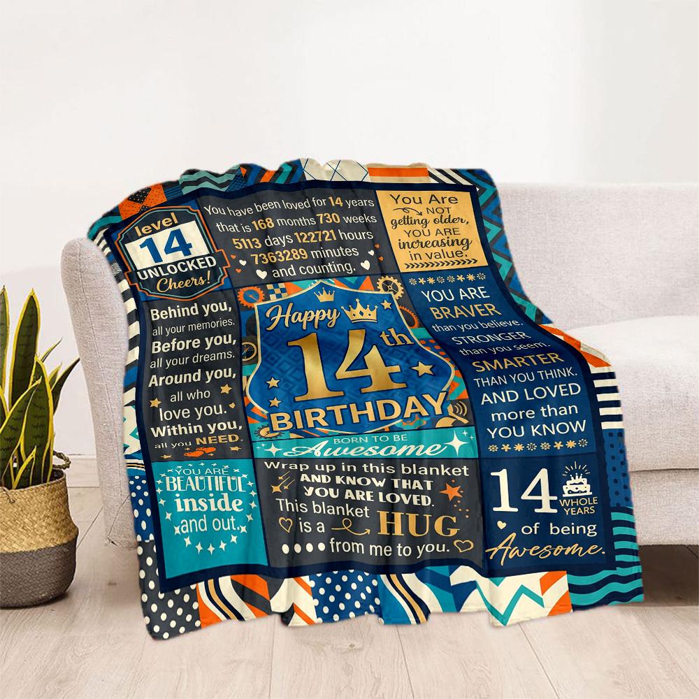 14th Birthday Celebration Blanket Soft & Cozy Great for Sofa Office Picnics Four Seasons Multipurpose Warmthful Decor Birthday Christmas Gift Blanket
