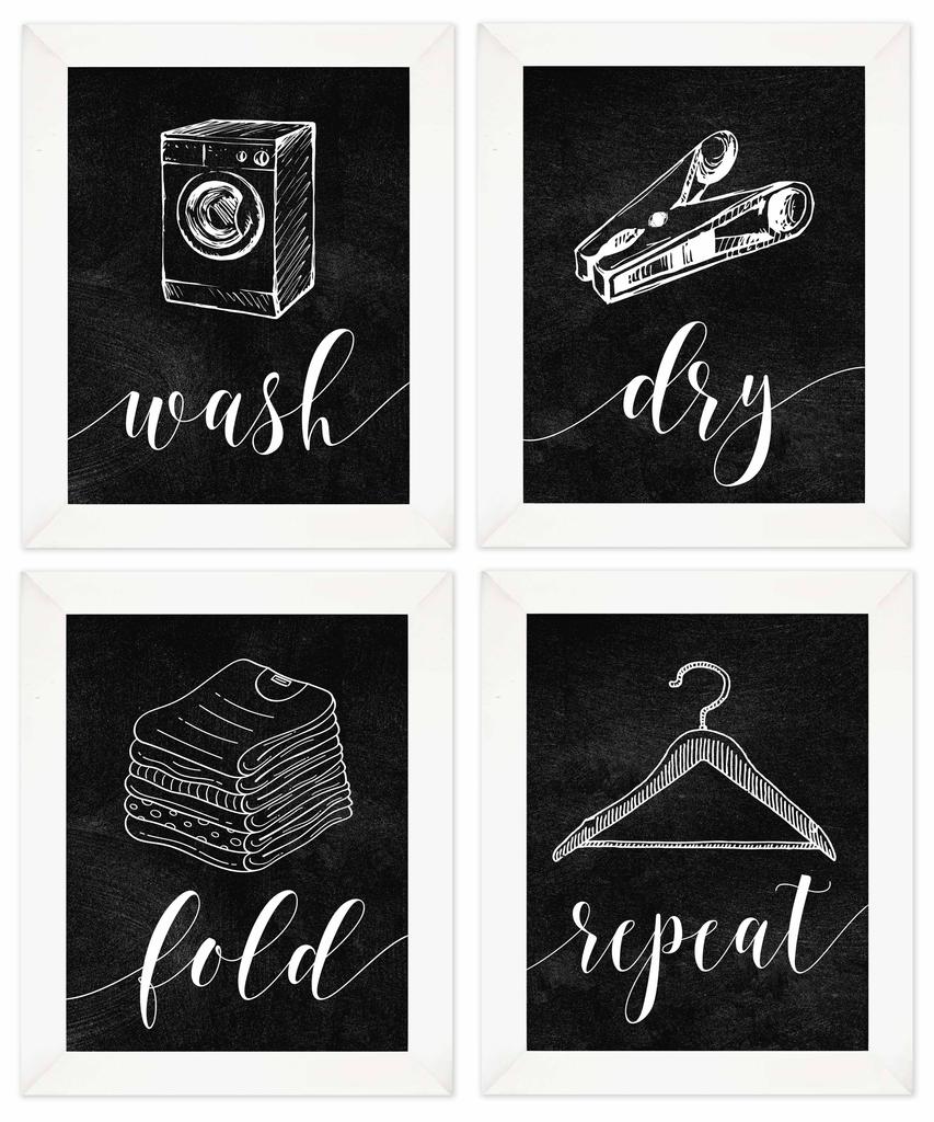 Inkdotpot 4 Piece Laundry Poster for Laundry Room Decor Wash Dry Fold Repeat , Laundry Room Posters Wall Art