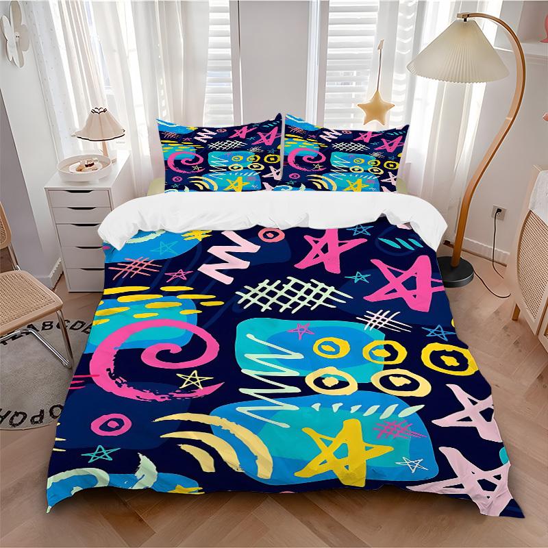 

3pcs Graffiti Art Bedding Set, Includes Without Pillow Inserts, Soft Comfortable Bedding Set,All-Season Use a0924044 135x200cm