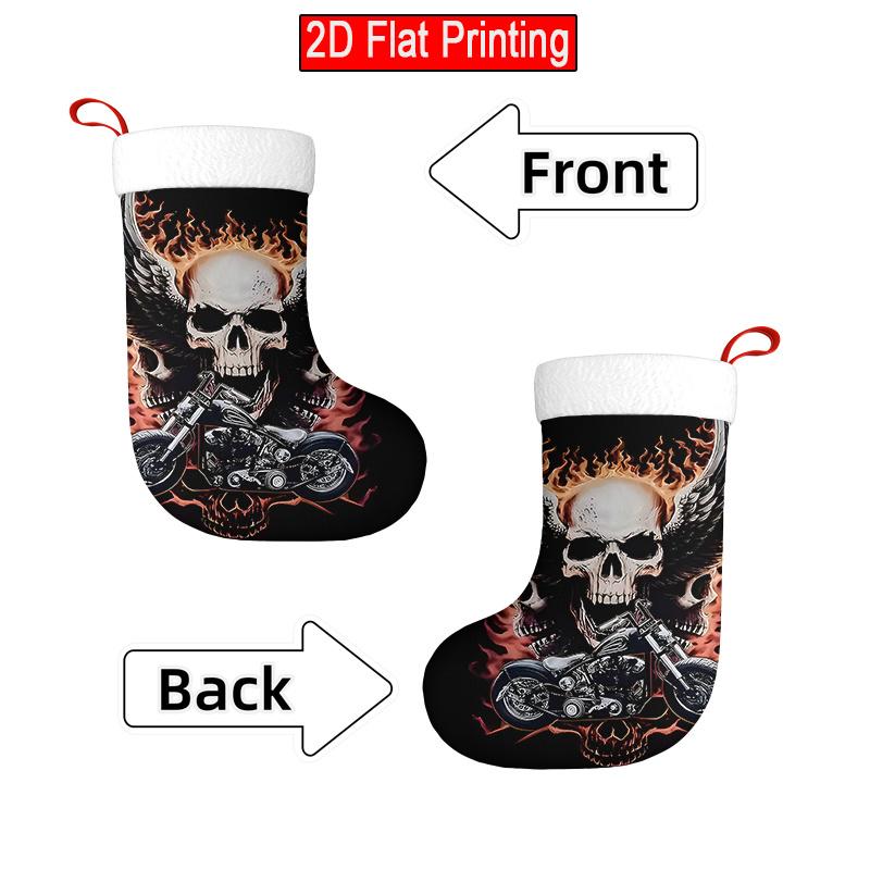 Christmas Decoration Fireplace Hanging Stocking1pc Skull Motorcycle Theme Pattern-Christmas Stocking Holiday P