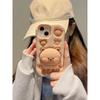 Lovely 3D Bear Hidden Holder Stand Silicone Phone Case For iPhone 11 12 13 14 15 16 Pro Max XS XR X 7 8 Plus Cute Girl Cover