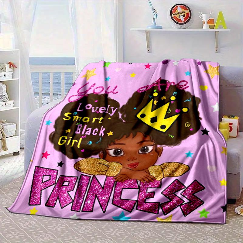 Black Princess Magic Celebration Blanket Flannel Blanket for Bed, Sofa, Camping, Hiking, Picnic Essentials, Gift for Family Fan Gifts