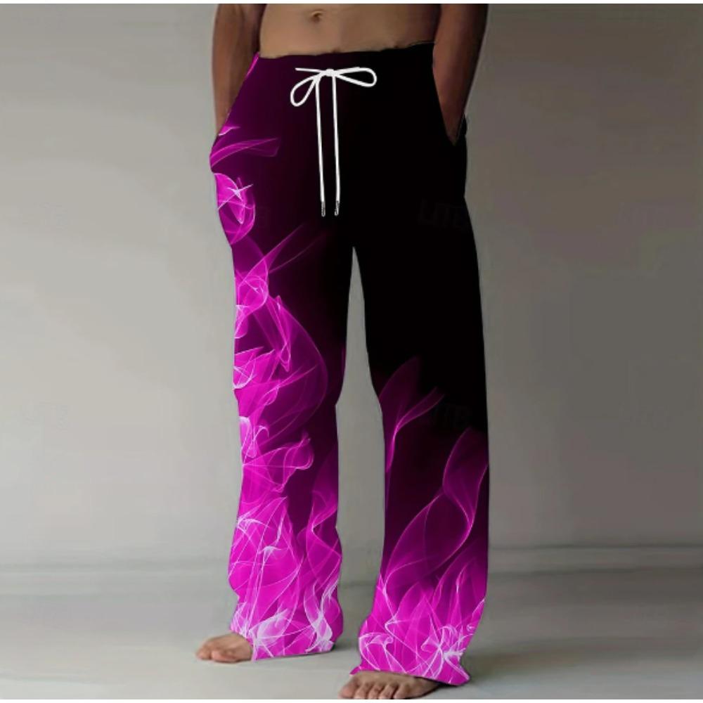 Pantalones Casuales Baggy con Estampado de Llamas 3D para Hombre, Cintura Elástica con Cordón y Bolsillos, para Primavera Verano Hogar Exterior Vacaciones