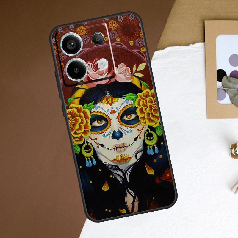 Catrina Beautiful Rose Girl Skull Case For Redmi Note 11 12 13 Pro Plus 9 10 10S 11S 12S Redmi 12 9C 10C 12C 13C Back Cover
