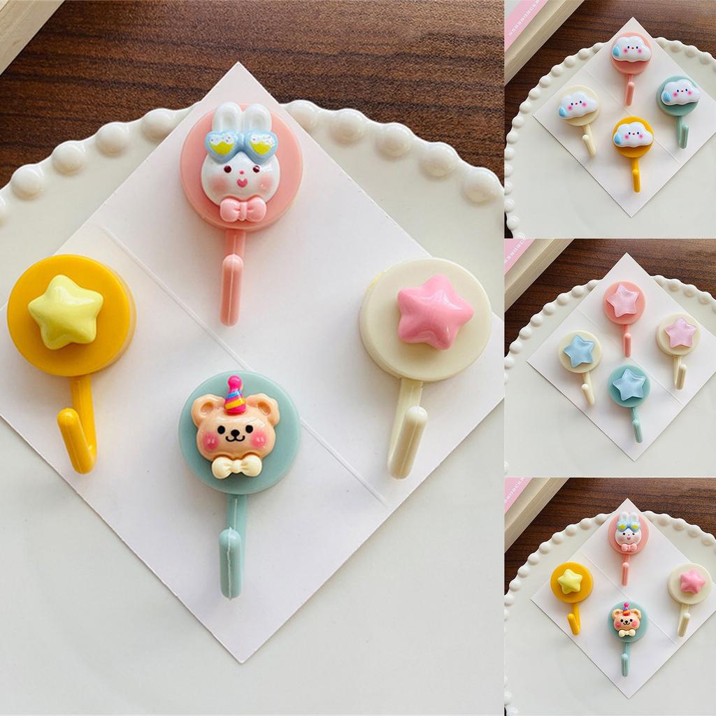 Cartoon Hooks, Adhesive Hooks No Nails Damage-Free Wall Hooks (4-Pack)