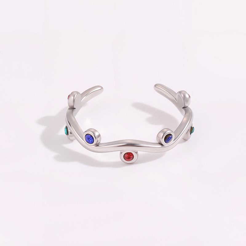 Colorful European & American Irregular Titanium Steel Open Ring with Non-Fading Diamond-Set
