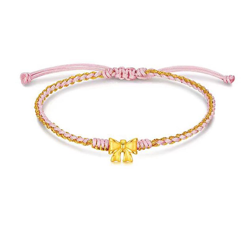 Shuibei 999 Reingold Ping'an Schnalle Armband mit goldenen Glücksperlen - Geflochtenes Handseil Valentinstag Qixi Geschenk