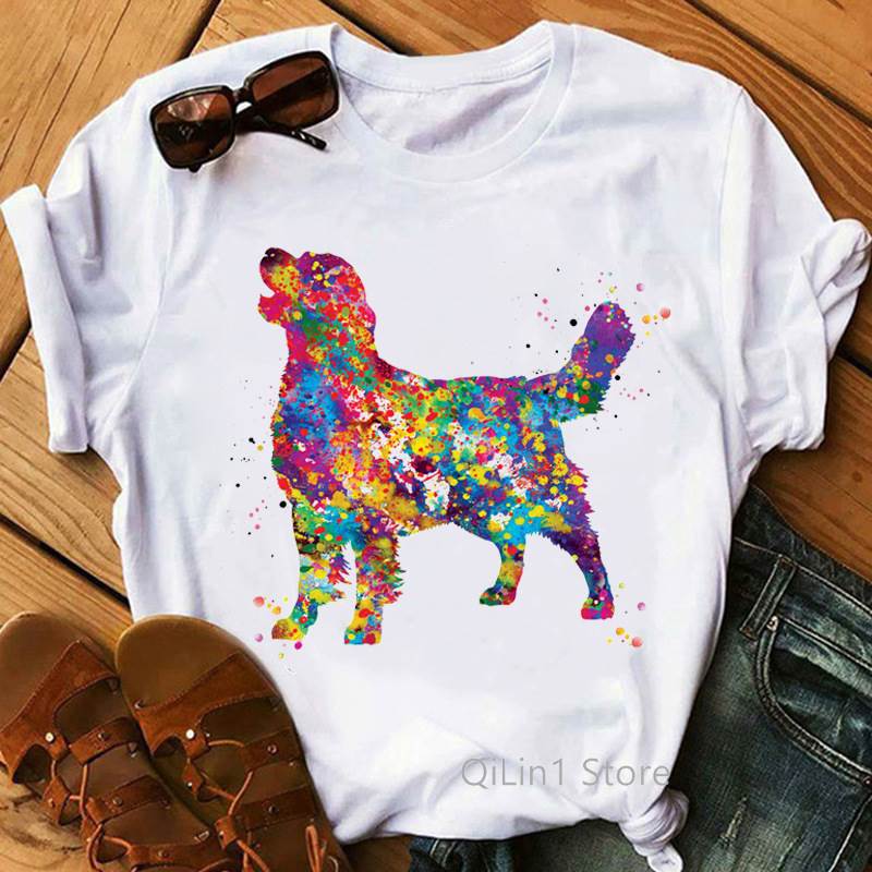 

Summer Watercolor Golden Retriever Top Short Sleeve FeUnisex Ins Aesthetic Harajuku Tops Graphic T Shirts Women Clothes S
