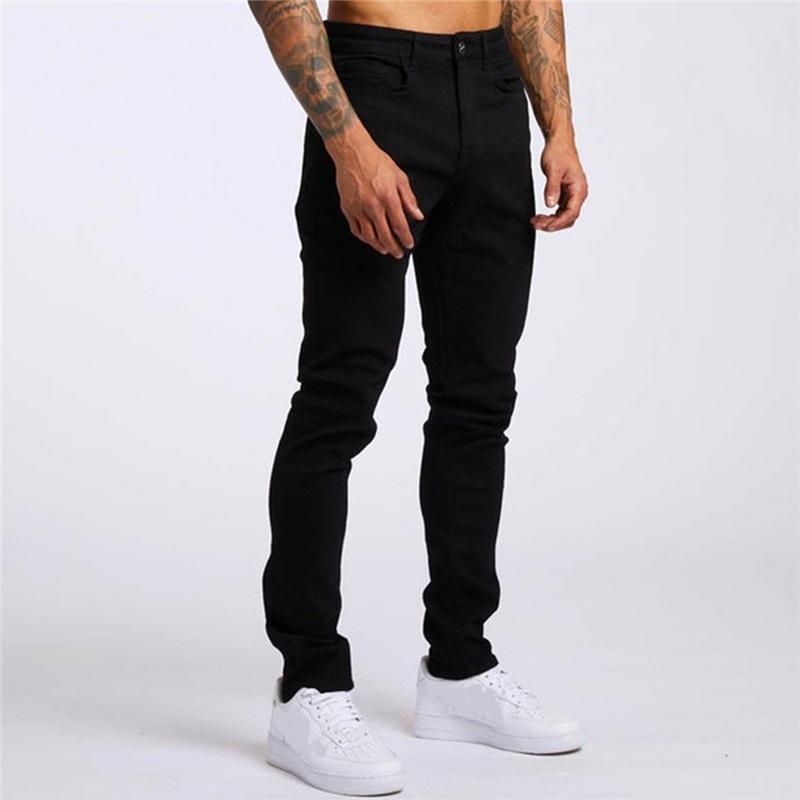 

European And American Style Men s New Jeans Black Slim High Waist Solid Color Denim Cotton Feet Pants L