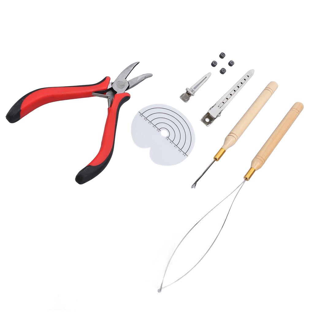 Hair Extension Tool Kit Silicone Rings Hair Pliers Pulling Hook Needles Loop Threaders Heat Insulati