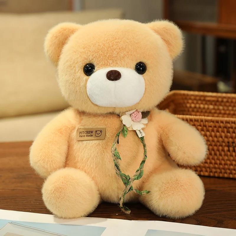 25cm Kawaii Colorful Bow Tie Bear Doll Plush Toy Stuffed Bear with Rose Animal Doll Birthday Gift Pillow for Girls Children