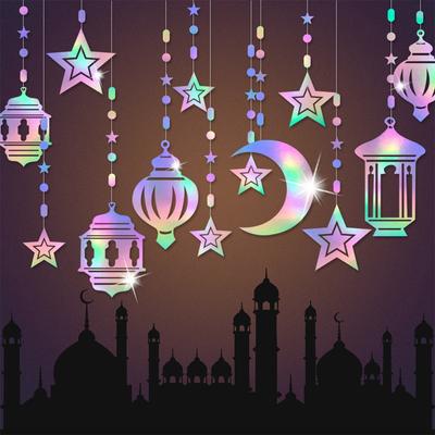 Goldener Mond und Stern hängende Girlande Eid Mubarak Wand Bunting Banner Dekoration Home Wand Vorhang Ramadan Dekor Party liefert