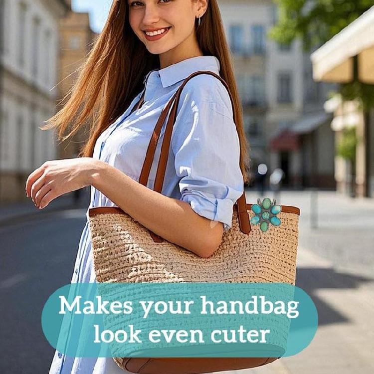 Single Handed Key Clip Holder Turquoise Flower Alloy Keychain Bag Hook Purse Organiser Decoration Pendant