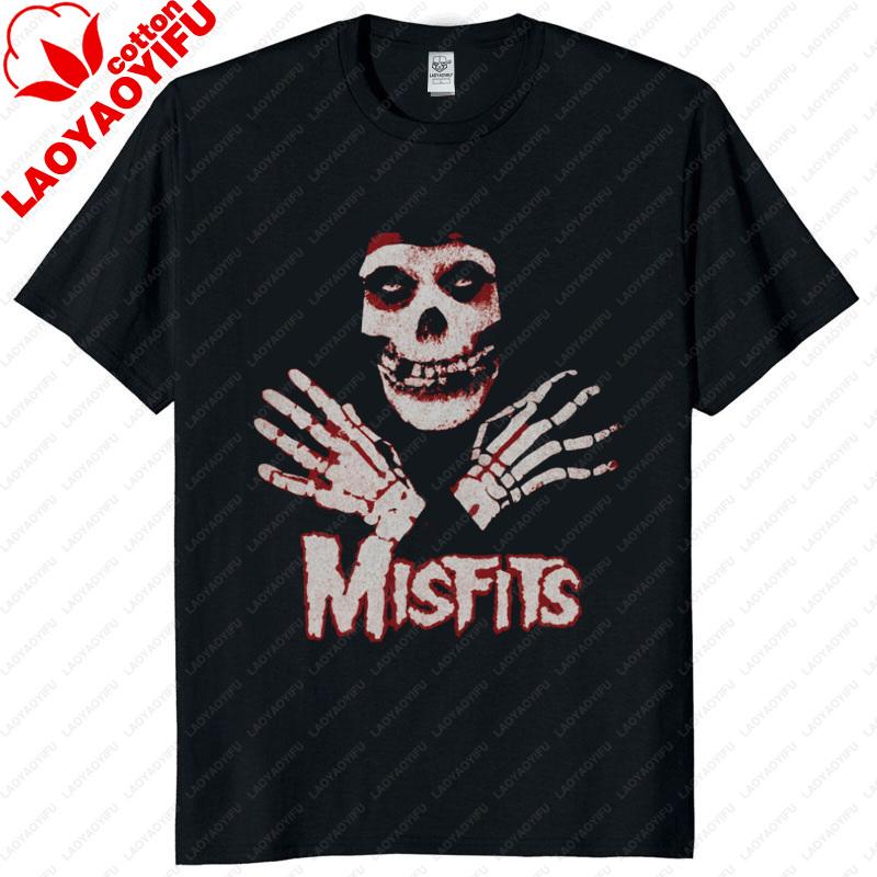 Unisex Vintage Punk Tee Misfits Style Distressed Skull Graphic Classic Streetwear Top Daily Wear
