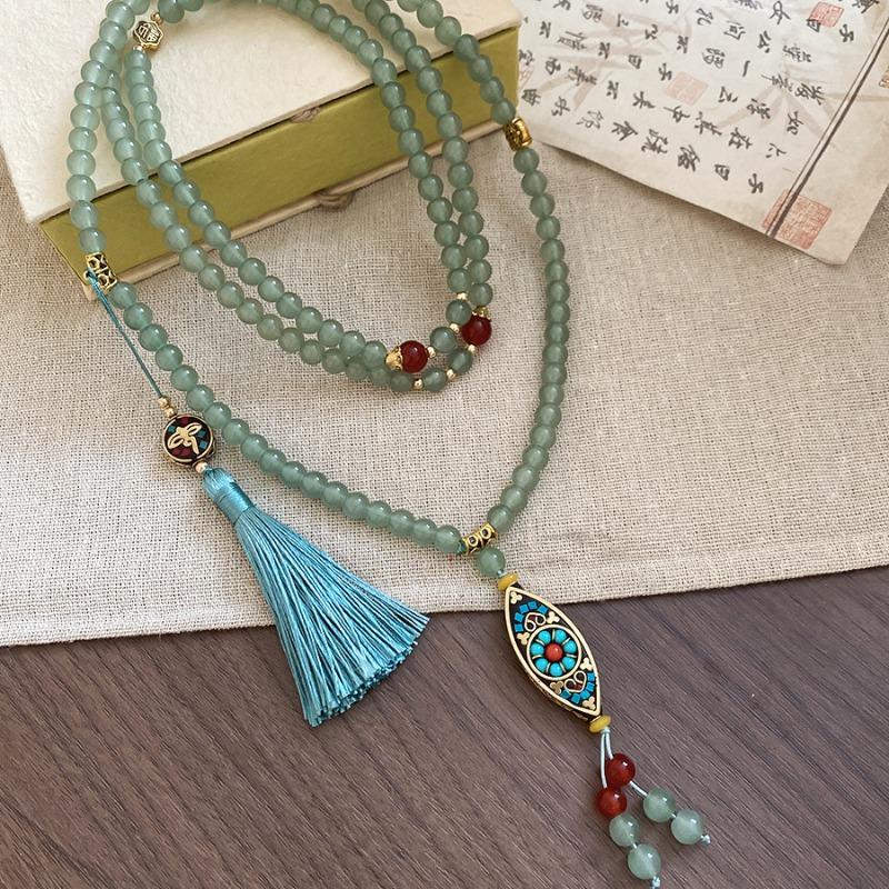 Vintage ethnic crystal beaded necklace & waist chain - new chinese style collarbone chain