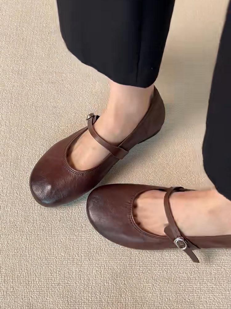 

Sheepskin version~ Soft and shallow mouth one-word with flat shoes Versatile casual commuting simple big head Mary Jane shoes single shoes 40