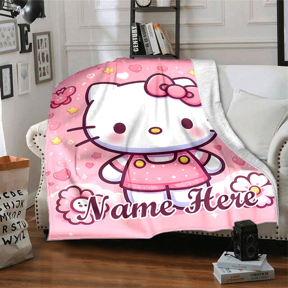 Customizable HelloKitty10 Throw Blanket – Personalized Name, All-Season Cozy Snug Blanket, Machine Washable, Personalized Blanket