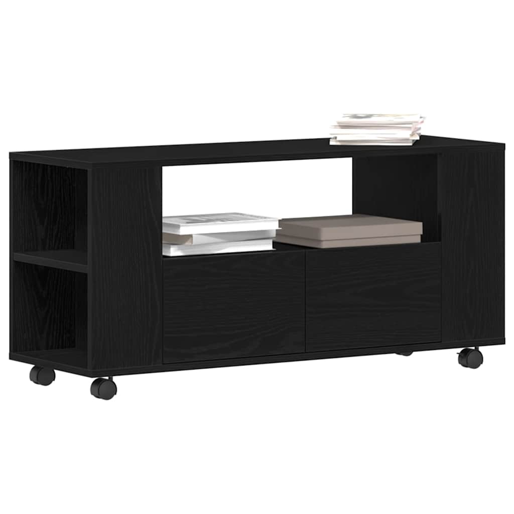 TV Stand with Casters Black Oak Effect 102 x 34.5 x 43 cm