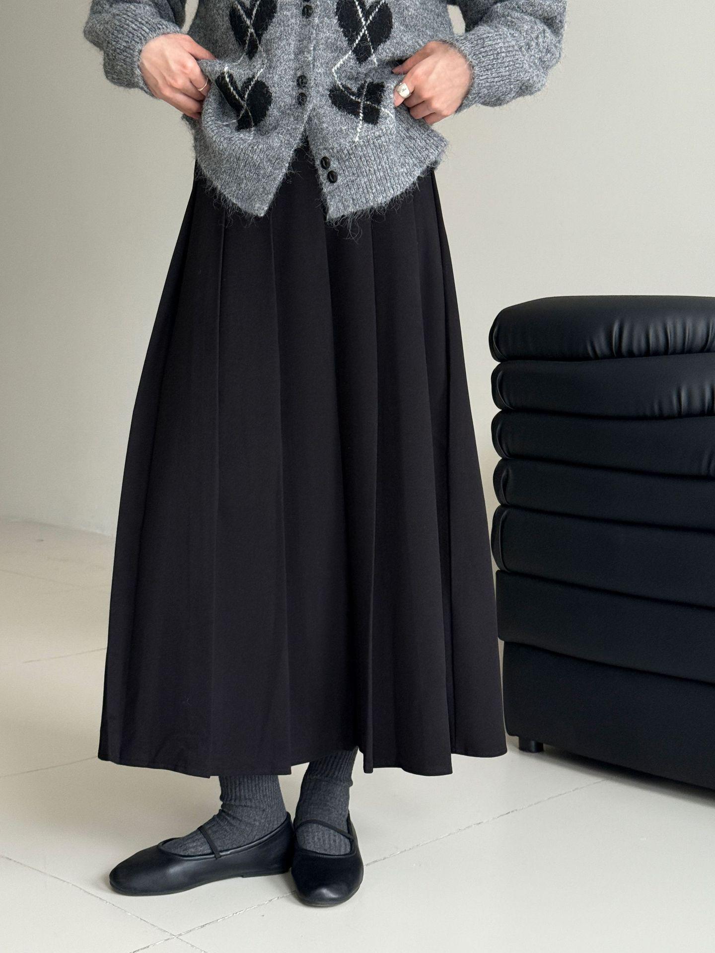 

LUXI Korean Style High-Waisted Wool Pleated Plaid Skirt for Women - Autumn/Winter Versatile Half Elastic Casual Skirt Large