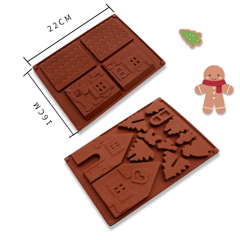 

3D Christmas House Chocolate Mold Gingerbread House Shape Cake Decoration Silicone Mould DIY Biscuits Cookie Stencil Baking Tray шоколадный