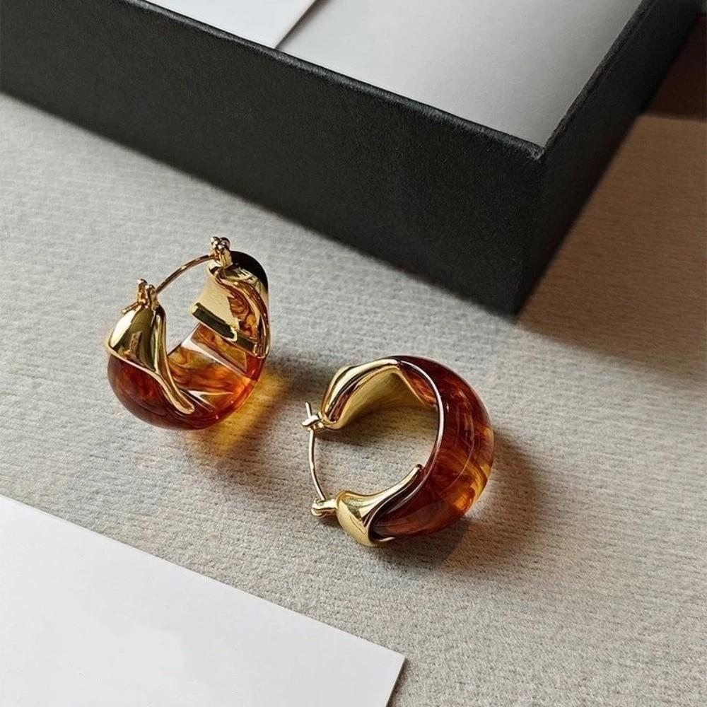 Pendant Vintage Women's Earrings Light Luxury Amber Ear Stud Amber Color Earrings  Party