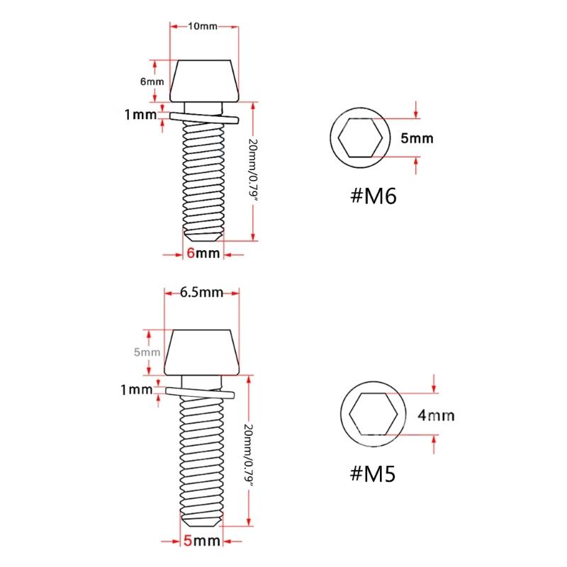 10Pcs/pack Bike Socket Screw 5x20mm/M6x20mm Stem Bolts, Steel Bike Stem Screws