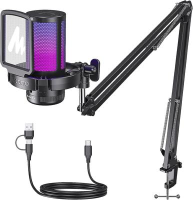 MAONO USB Condenser Gaming Microphone, PC Microphone Set with Noise Cancellation, Mute Button, Unidirectional Polar Pattern, RGB Lighting, Volume