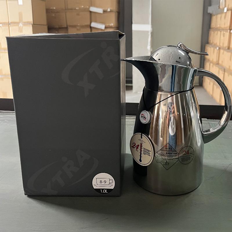 Thermos Kettle Coffee Pot Vacuum Travel Pot 1L 1.4L Vacuum Flask 18/8 Stainless Steel Vacuum Flasks Pot Kettle JVP-1000Je(1000ml) светло-серый