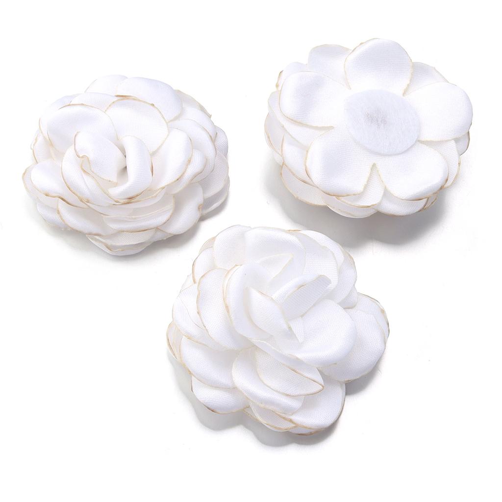 3pcs 5cm Satin Burned Edge Camellia Fabric Artificial Flower For Wedding Party DIY Crafts Clothing Headwear Decor Accessories
