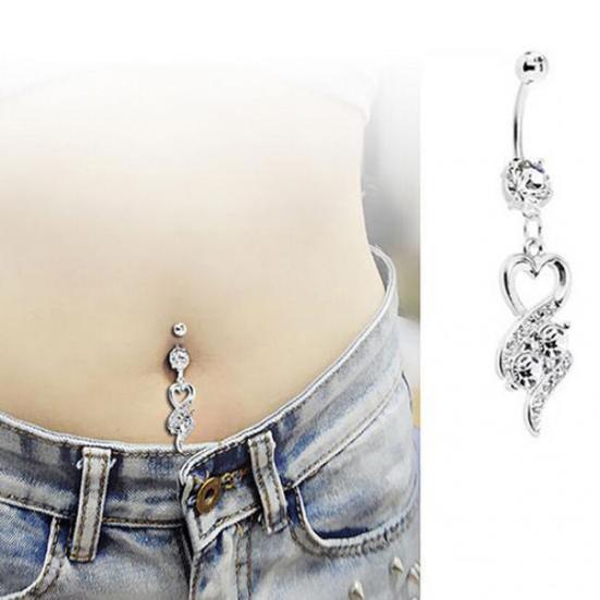 Women Peach Heart Rhinestone Inlaid Navel Ring Stud Body Piercing Jewelry Gift