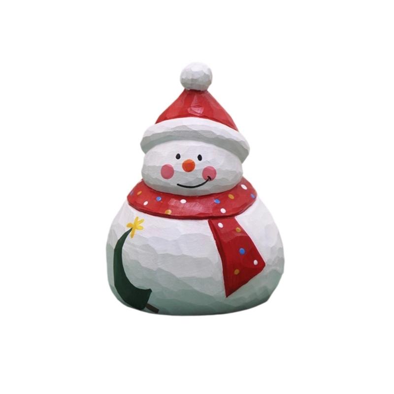 Hand Carved Wooden Santa/Snowman/Tree Figurine Carving Ornament Christmas Miniature Sculpture Table Decorations Gift