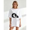Oversized T Shirt Black Peace Sign And Rabbit Print Casual Streetwear For Women