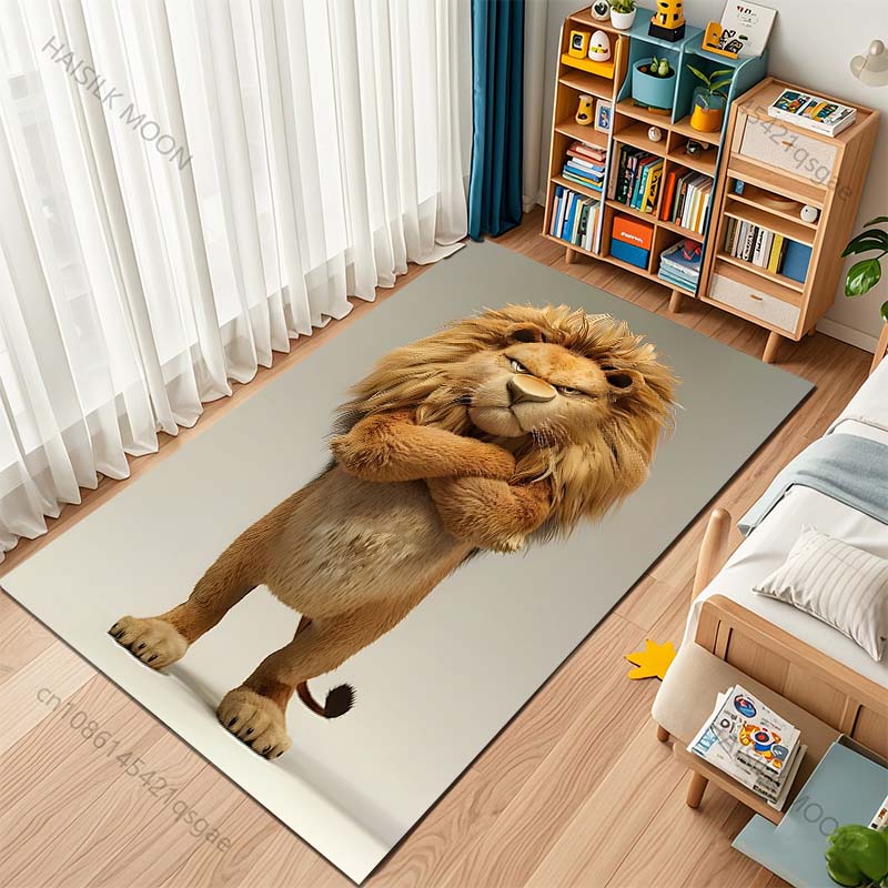 Cartoon Angry Lion Print Carpet for Living Room Bedroom Sofa Creative Doormat Home Decor Area Rugged Non-slip Mat Large Size