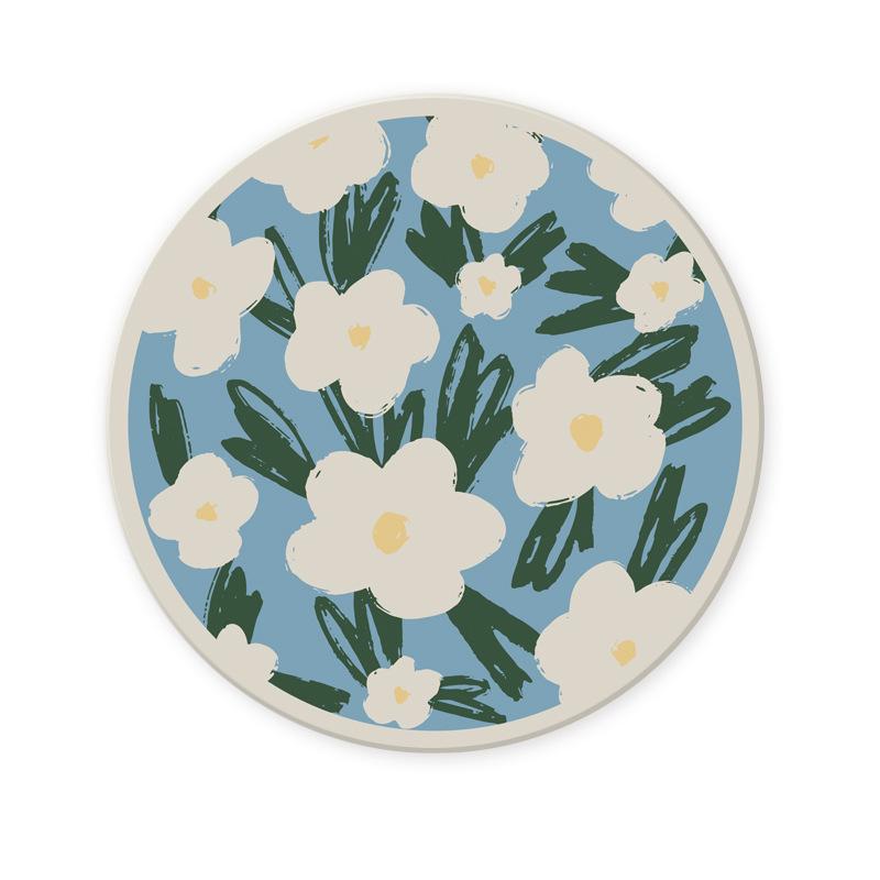 Insulation Mat, Tea Coaster, Round Flower Pattern, Creative Personalized Bowl Kettle Mat, Diatomaceous Earth Absorbent Coaster