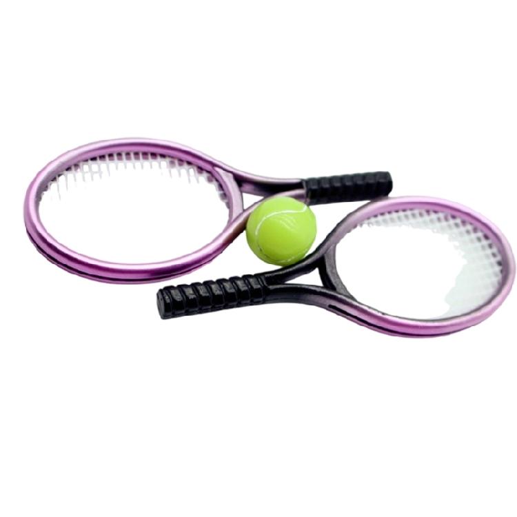 Miniature Tennis Rackets and Ball Sport Gear Furniture Set For Doll House Decoration Creative Craft Project Accessories